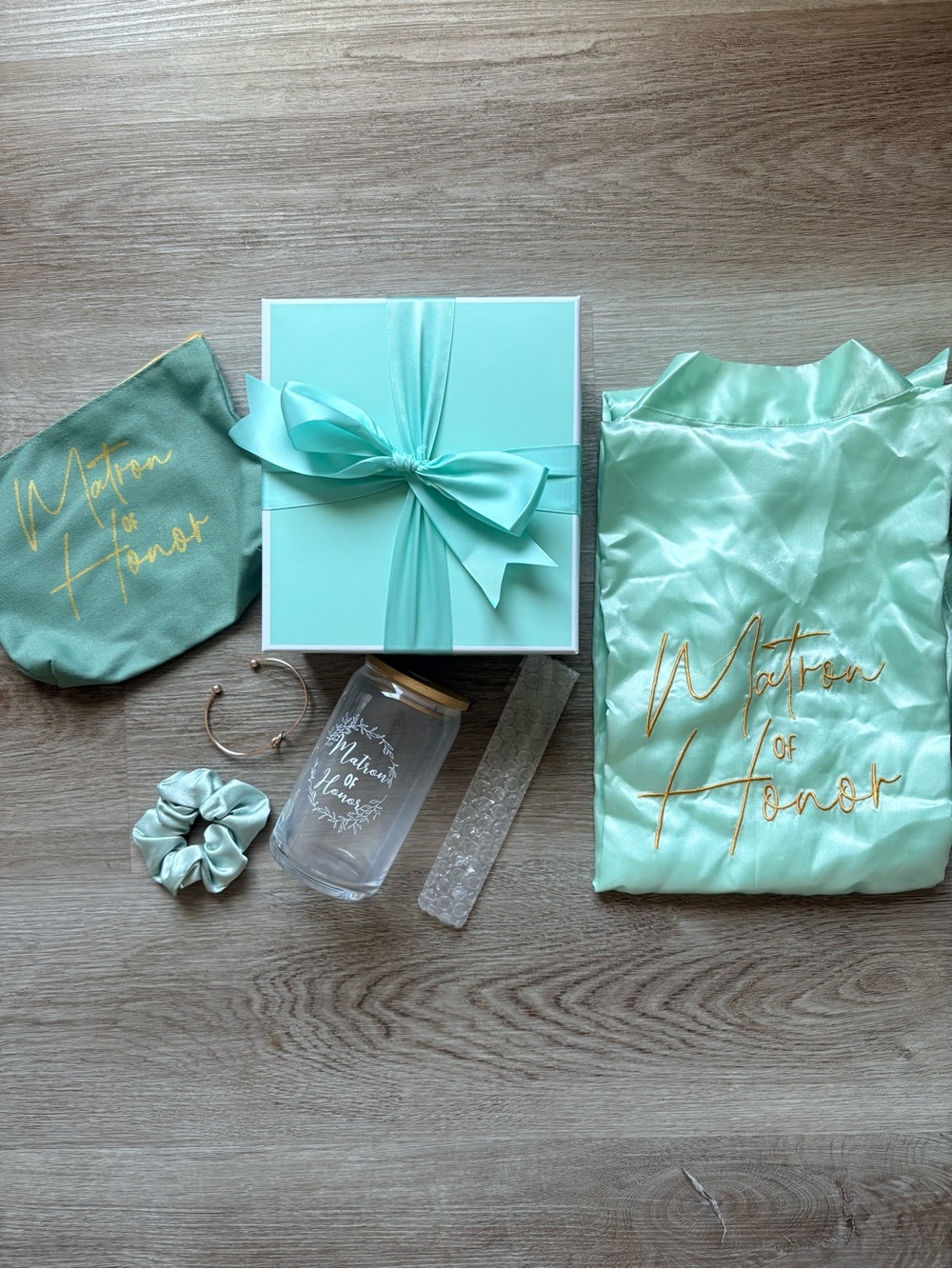 Aqua Satin Ribbon Matron of Honor Gift Box